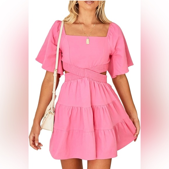 Chic Pink Tiered Mini Dress - Picture 1 of 2